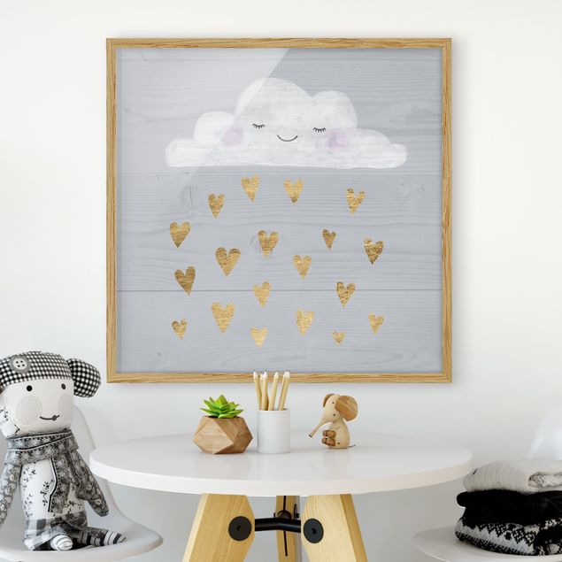 Child wall art Cloud With Golden Hearts