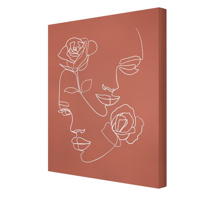 Canvas art Line Art Faces Women Roses Copper