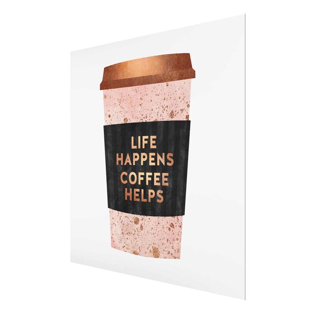 Pink art canvas Life Happens Coffee Helps Gold