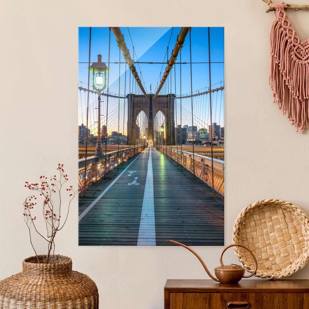 Glass prints New York Dawn On The Brooklyn Bridge