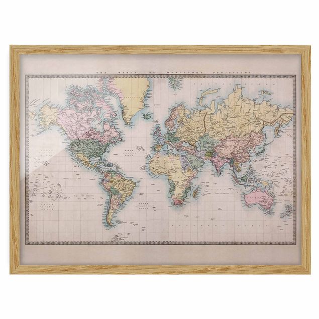 World map pictures framed Vintage World Map Around 1850