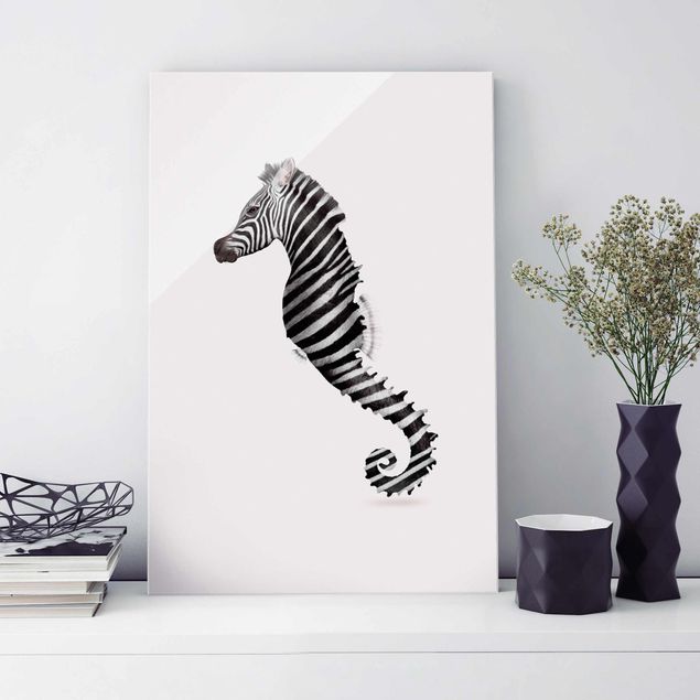 Black and white wall art Seahorse With Zebra Stripes