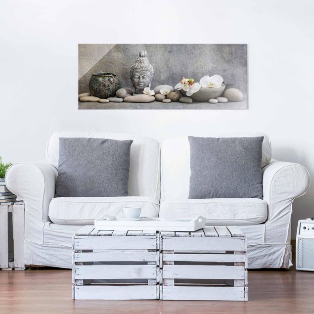Orchid canvas Zen Buddha With White Orchids