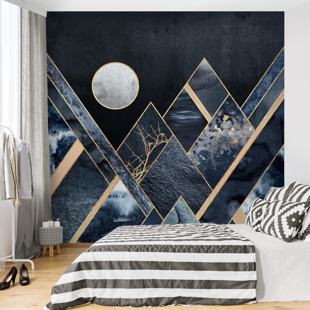 Wallpapers modern Golden Moon Abstract Black Mountains