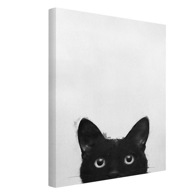 Cat canvas wall art Illustration Black Cat On White Painting