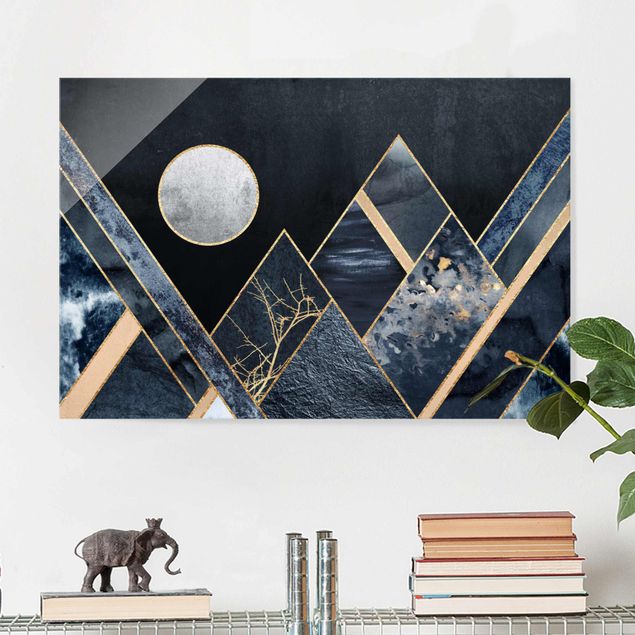 Elisabeth Fredriksson poster Golden Moon Abstract Black Mountains