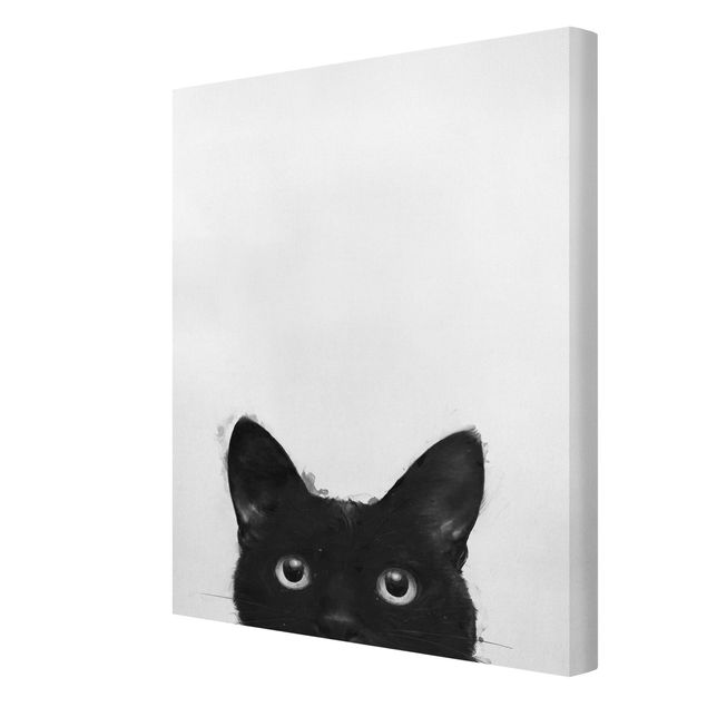 Canvas prints art print Illustration Black Cat On White Painting