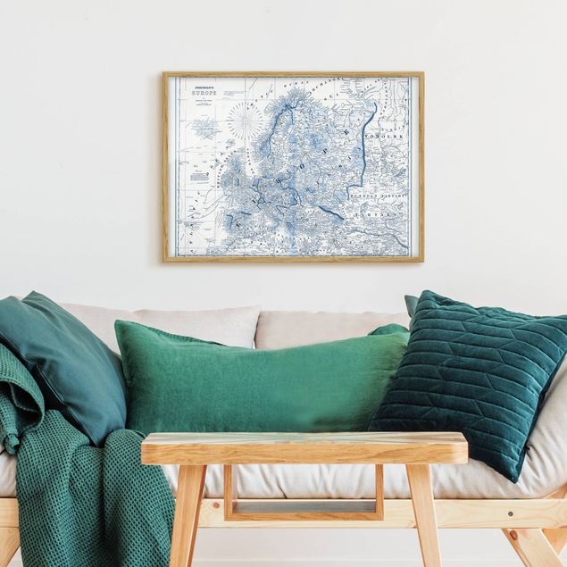 Framed world map Map In Blue Tones - Europe
