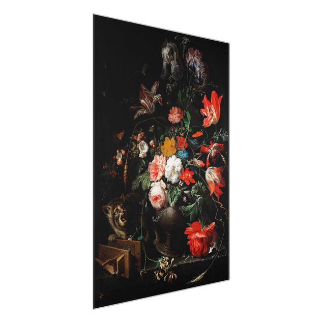 Glass prints flower Abraham Mignon - The Overturned Bouquet