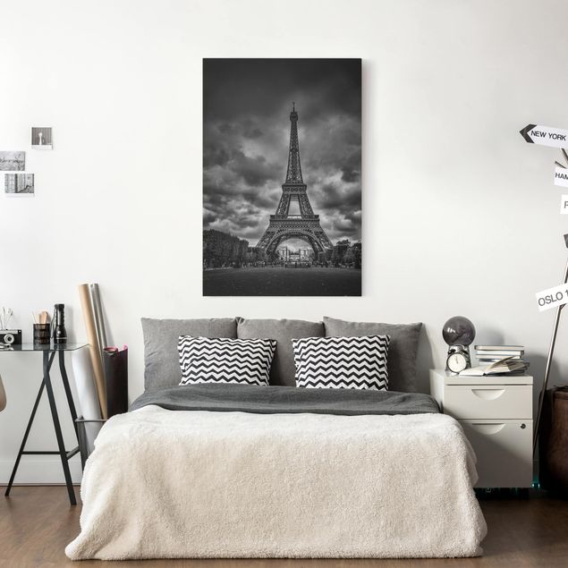 Paris canvas wall art Eiffel Tower In Front Of Clouds In Black And White