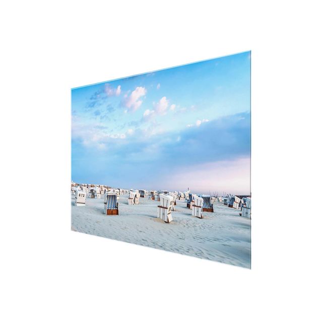 Glass prints architecture and skylines Beach Chairs On The North Sea Beach