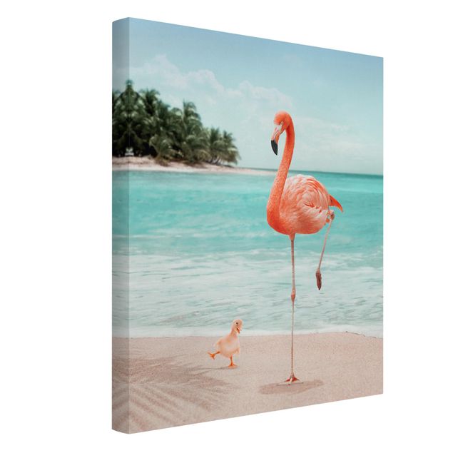 Canvas birds Beach With Flamingo