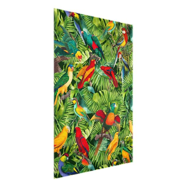 Flower print Colourful Collage - Parrots In The Jungle