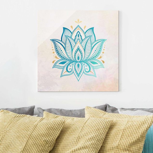 Kitchen Lotus Illustration Mandala Gold Blue