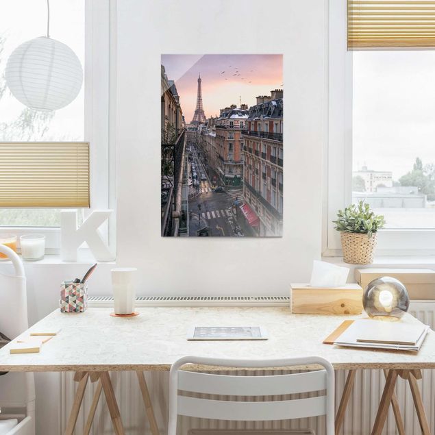 Glass prints Paris The Eiffel Tower In The Setting Sun