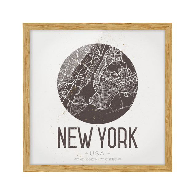 World map pictures framed New York City Map - Retro