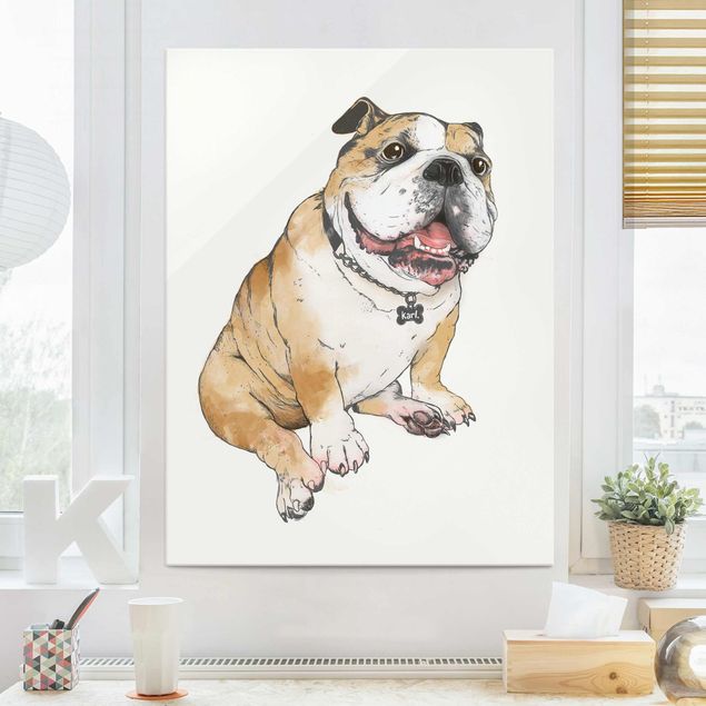 Glas Magnettafel Illustration Dog Bulldog Painting