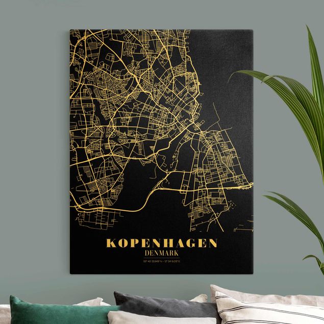 Canvas maps Copenhagen City Map - Classic Black
