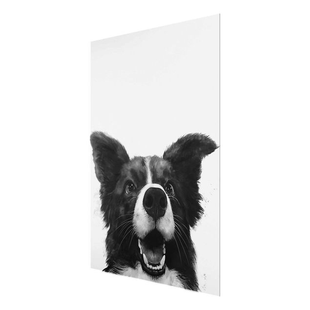 Art posters Illustration Dog Border Collie Black And White Painting