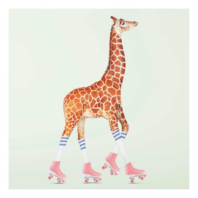 Glass prints pieces Giraffe With Roller Skates