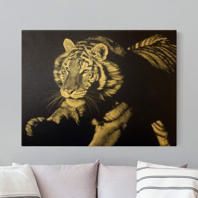 Cat canvas wall art Tiger In The Sunlight On Black