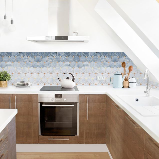 Kitchen splashback abstract Blue Geometry Golden Art Deco II