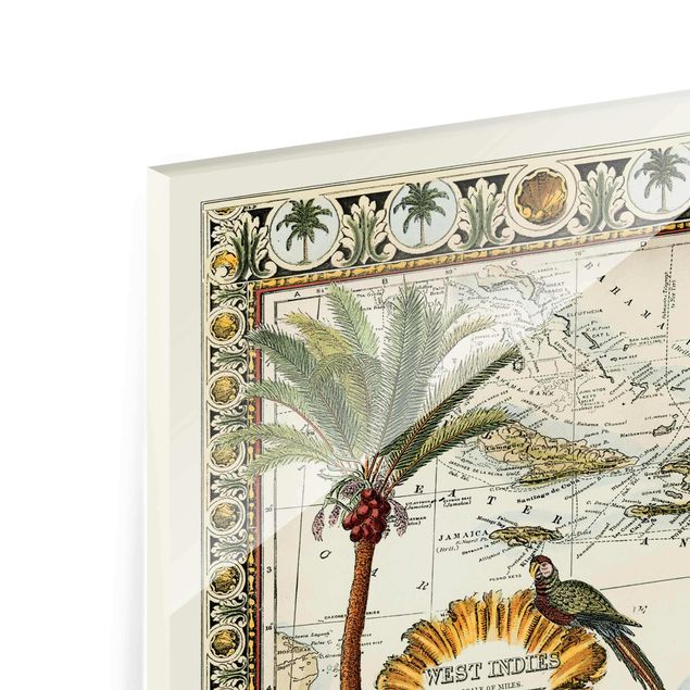Glass prints flower Vintage Tropical Map West Indies