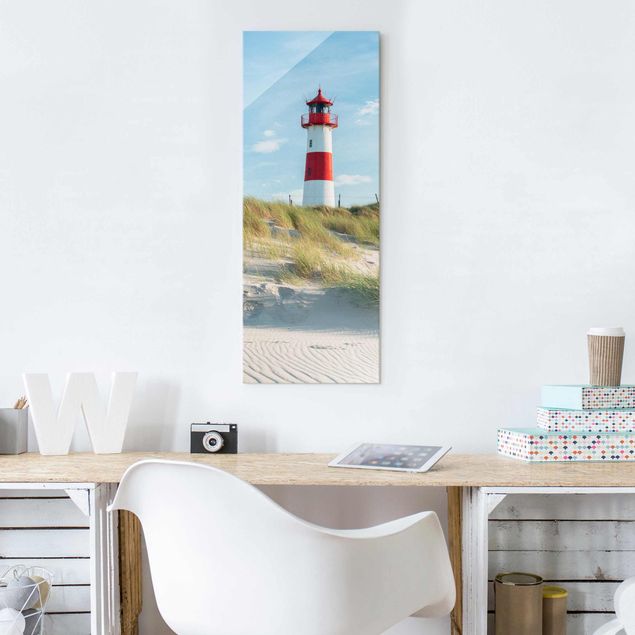 Glass prints dunes Lighthouse At The North Sea
