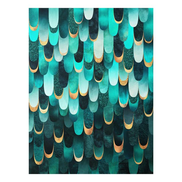 Modern art prints Feathers Gold Turquoise