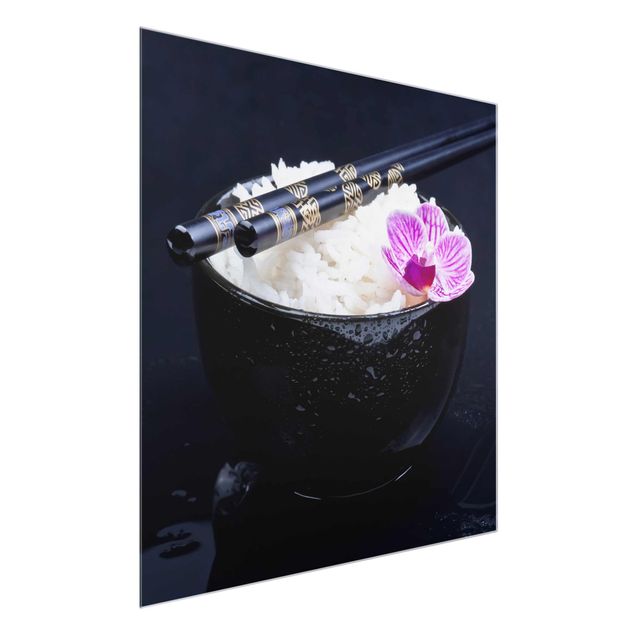 Glass prints flower Rice Bowl With Orchid