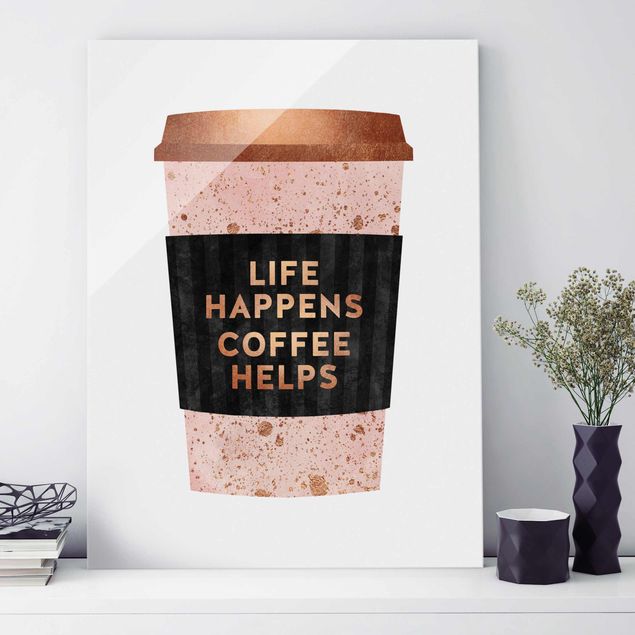 Glas Magnetboard Life Happens Coffee Helps Gold