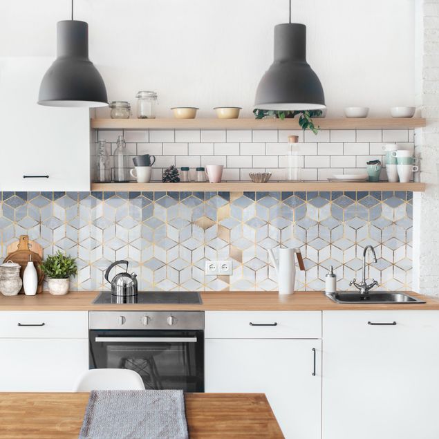 Kitchen splashback patterns Blue White Golden Geometry II