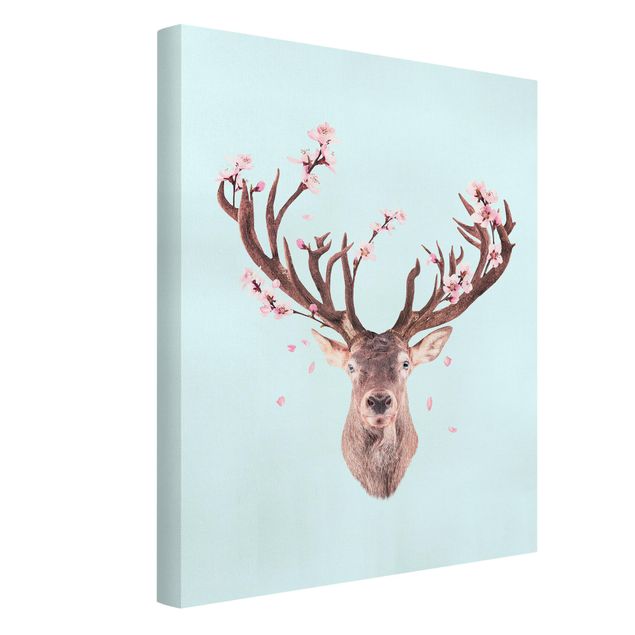 Canvas art prints Deer With Cherry Blossoms