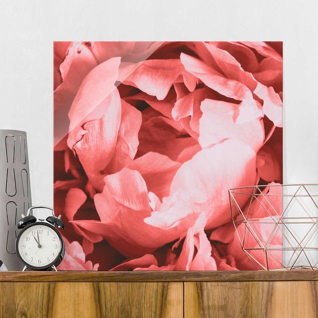 Glas Magnetboard Peony Blossom Coral