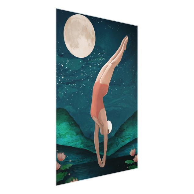 Prints modern Illustration Bather Woman Moon Painting