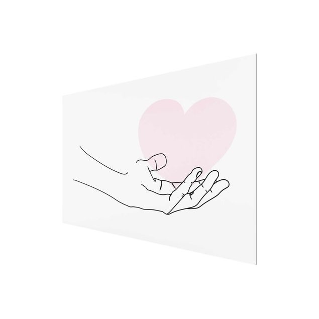 Pink art canvas Hand With Heart Line Art