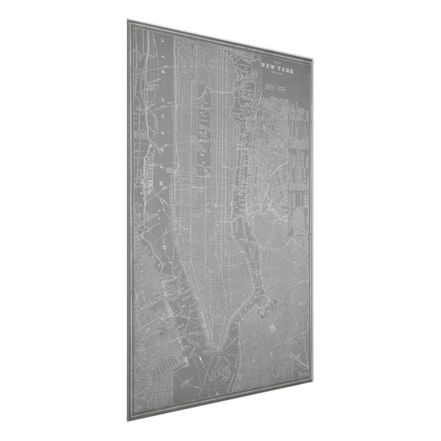 Glass prints architecture and skylines Vintage Map New York Manhattan