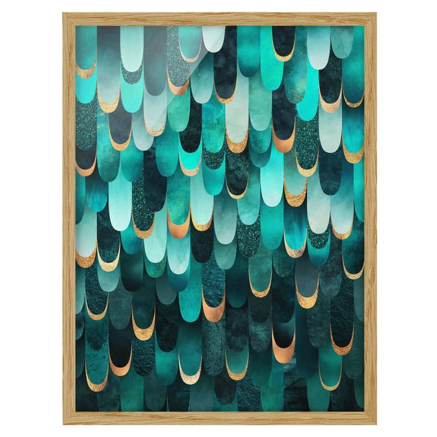 Prints modern Feathers Gold Turquoise
