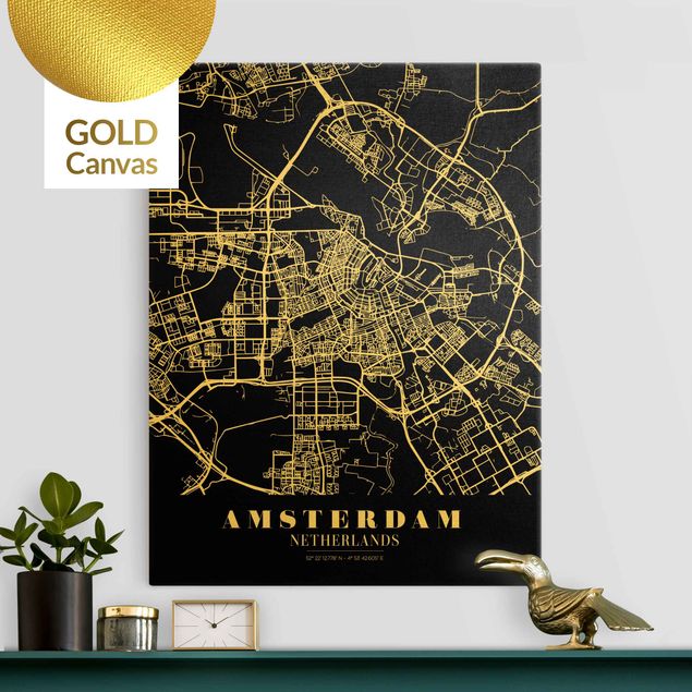 Prints maps Amsterdam City Map - Classic Black