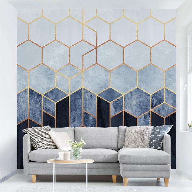 Elisabeth Fredriksson poster Golden Hexagons Blue White