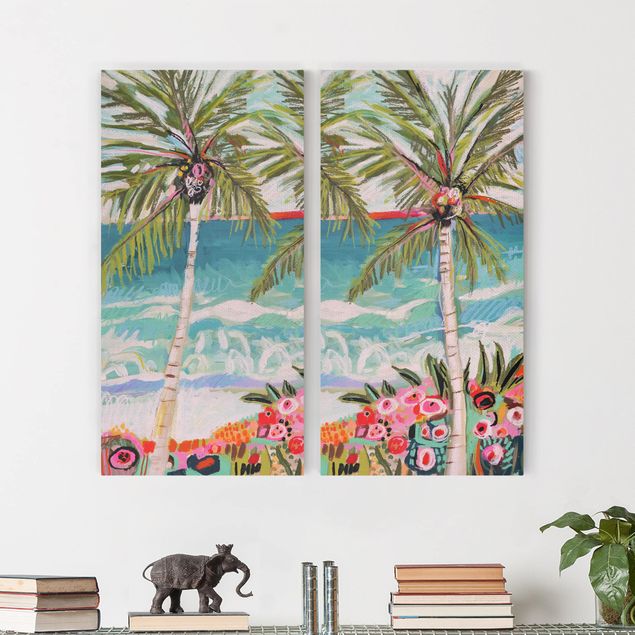 Kitchen Palm Tree With Pink Flowers Set I