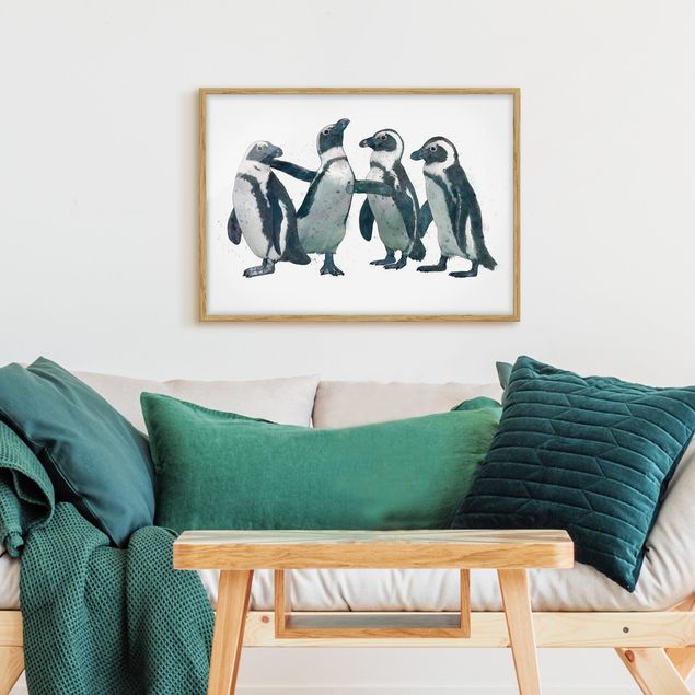 Art posters Illustration Penguins Black And White Watercolour