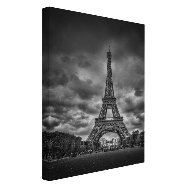 Canvas black and white Eiffel Tower In Front Of Clouds In Black And White