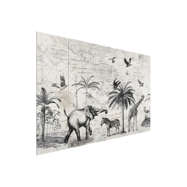 Giraffe art Vintage Collage - Exotic Map