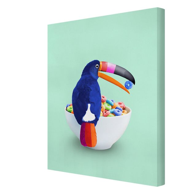 Green canvas wall art Breakfast With Toucan