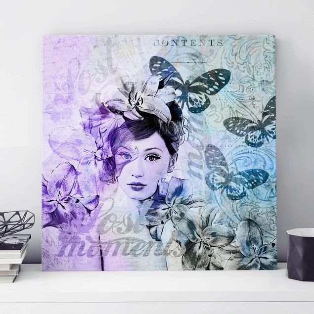 Kitchen Shabby Chic Collage - Portrait With Butterflies