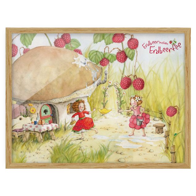 Red art prints Little Strawberry Strawberry Fairy - Under The Raspberry Bush