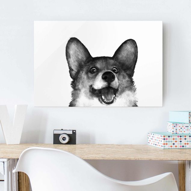 Prints Illustration Dog Corgi Black And White Painting