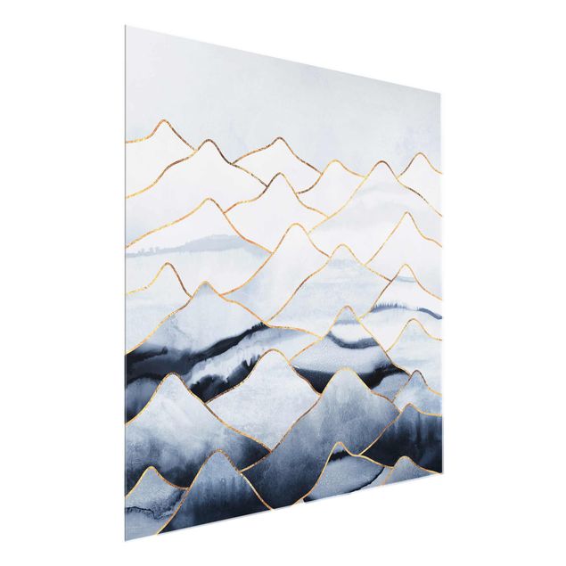 Prints landscape Watercolour Mountains White Gold
