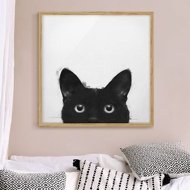 Cat prints Illustration Black Cat On White Painting